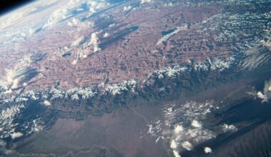 Himalaya mountain range and Mount Everest seen from space and terrain elevation visualization.