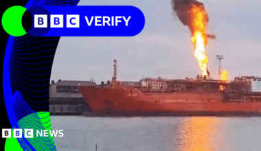 BBC Verify Live: Video shows LPG ship on fire after attack on Ukraine's Izmail