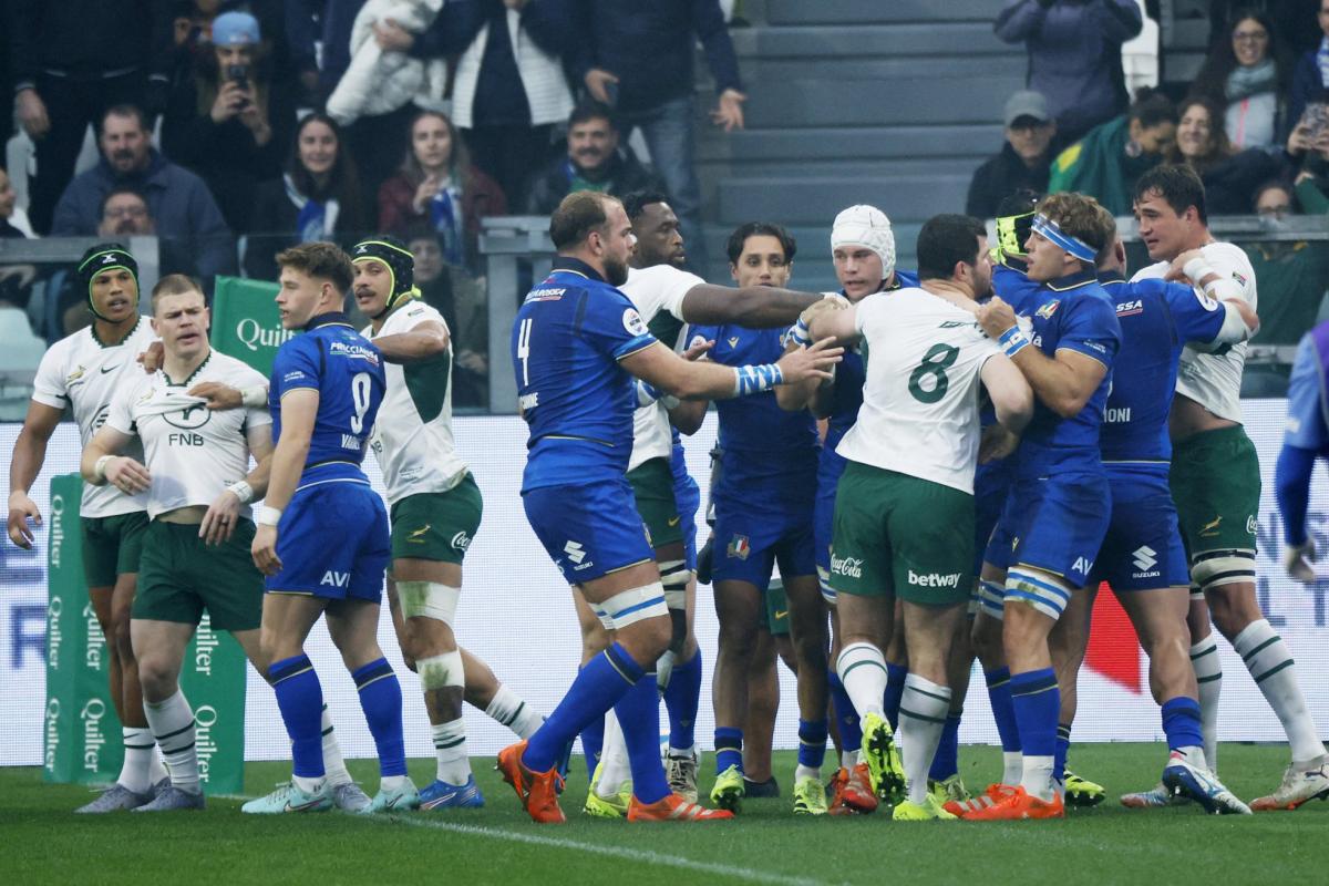 Comme face aux Bleus, l'Afrique du Sud encore vite réduite à 14 face à l'Italie pour un plaquage dangereux