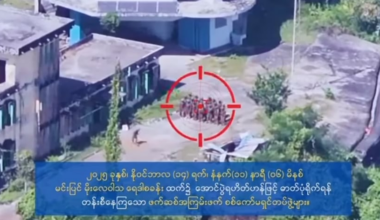 Myanmar Army Soldiers taking a victory photo at the Kyaukphyu Meteorological Radar Station get hit by a direct strike from an Arakan Army drone/shell, 15/11/25