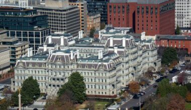 Preservationist groups sue over Trump’s plans to paint Eisenhower building