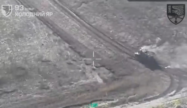 Russian armored vehicle gets intercepted by Ukrainian drones and the survivors are picked off.