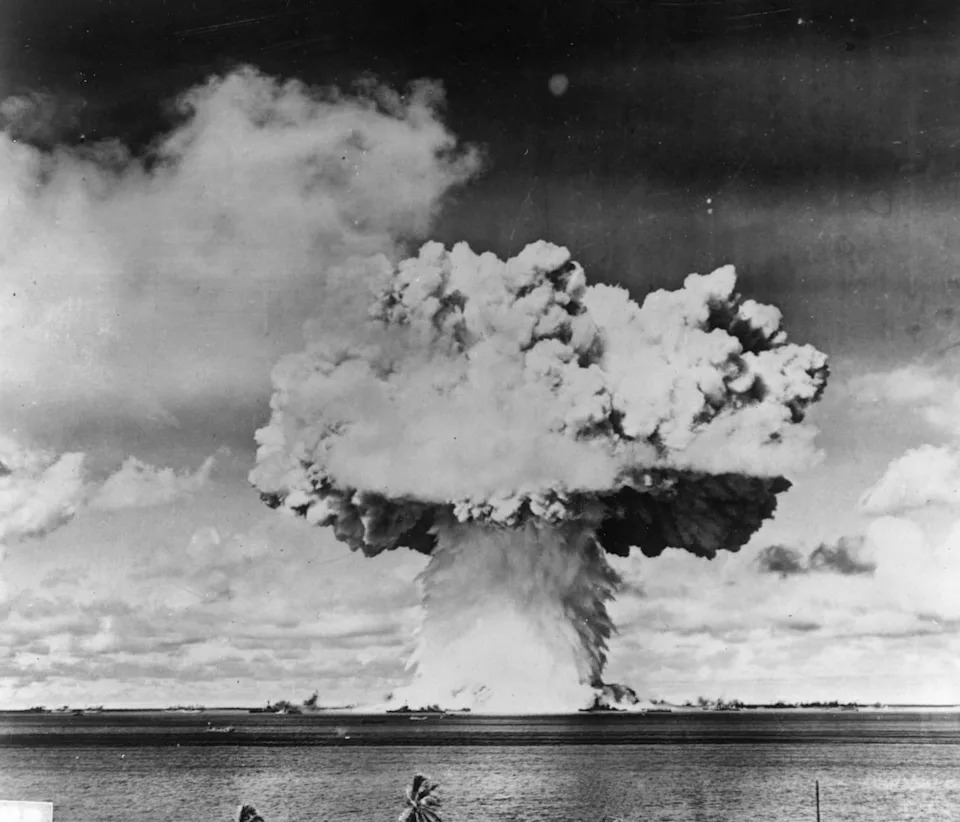 An atomic bomb test explosion off Bikini Atoll, Micronesia.   (Photo by Keystone/Getty Images)