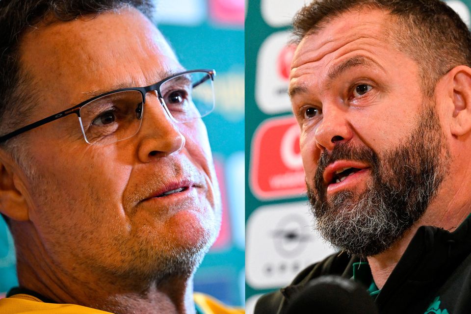 Rassie Erasmus and Andy Farrell. Photo by Brendan Moran/Sportsfile