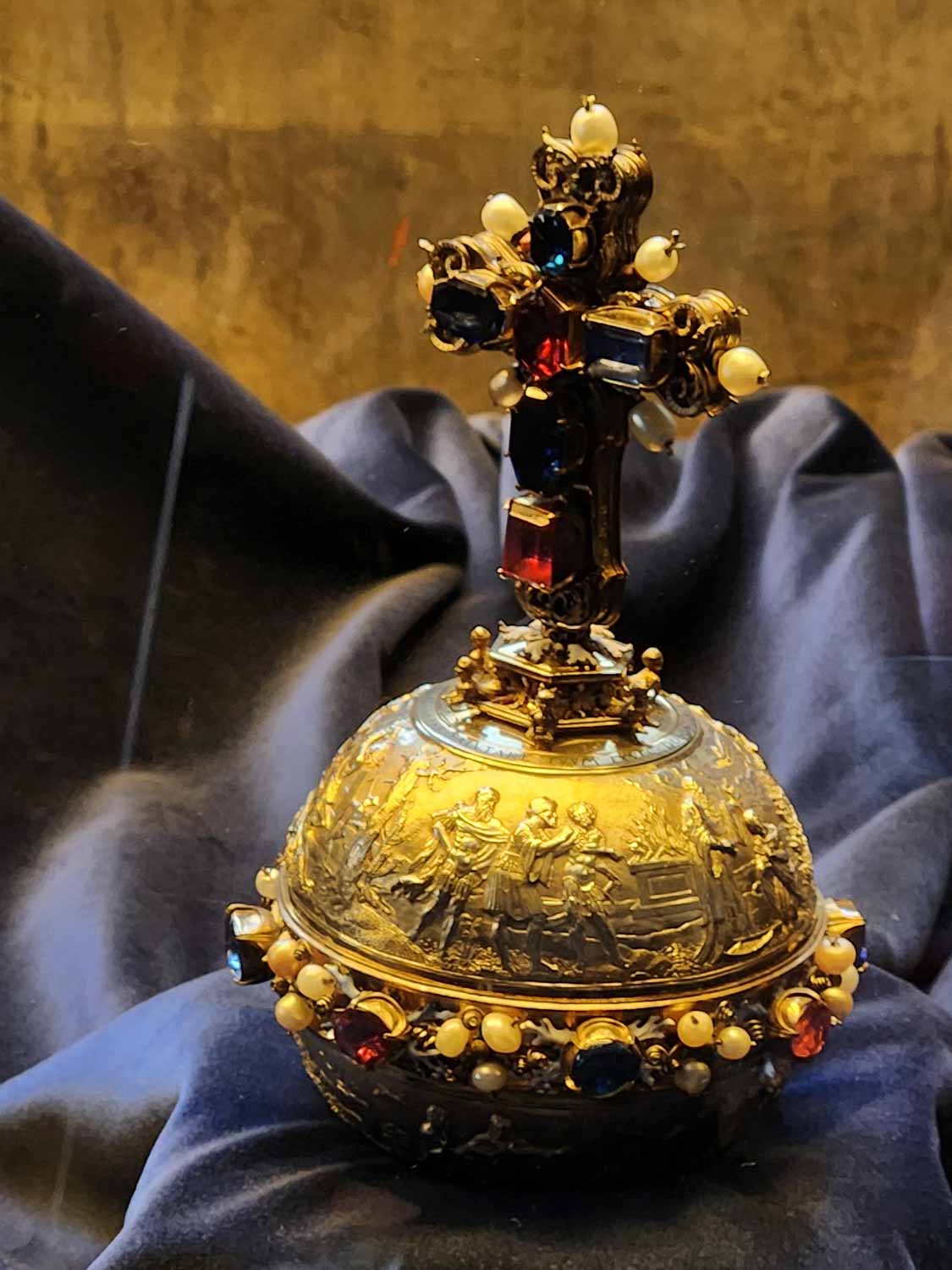 One of the Replica crown jewels on display in the old royal palace at Prague castle, the golden orb