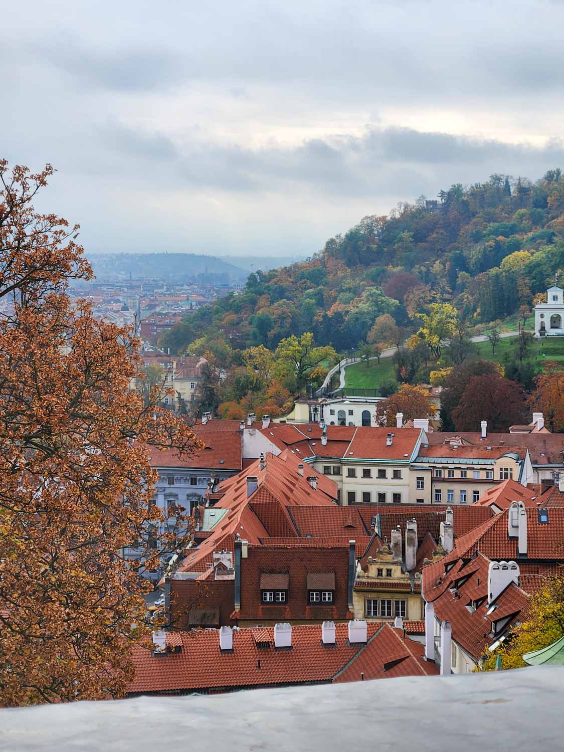 View from the window in the old royal palace at Prague Castle looking down onto the lesser town and Petrin hill, through which two nobles were thrown, triggering the Thirty Years War