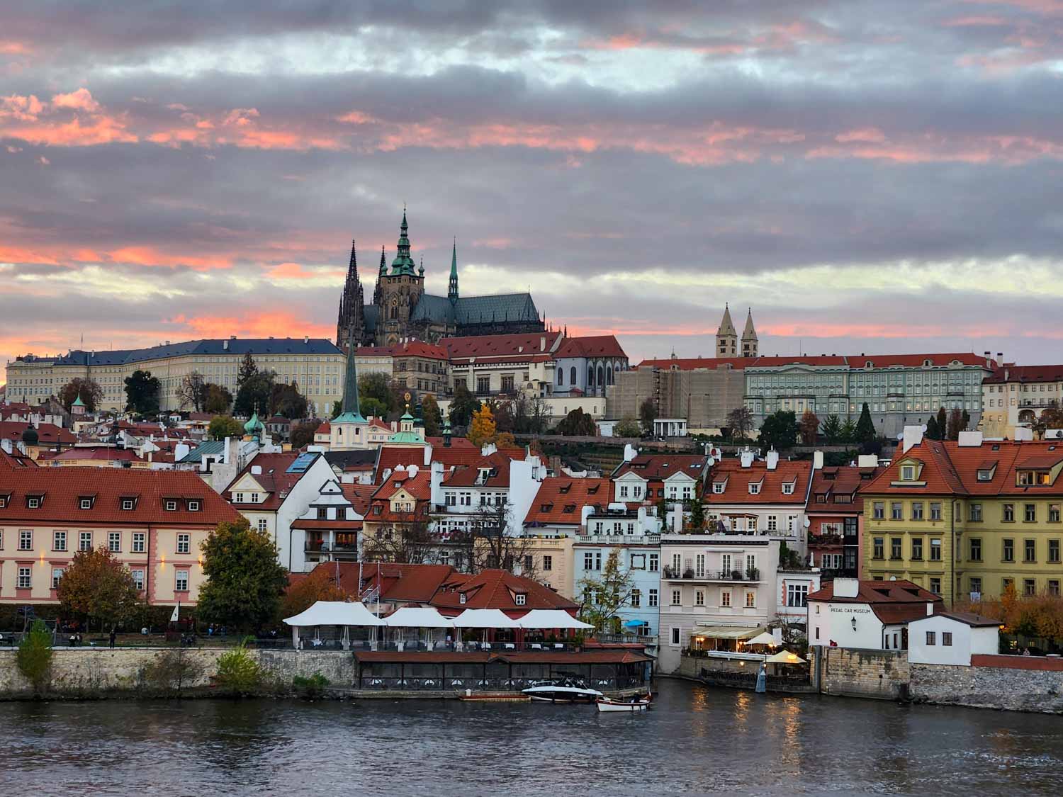 View from the Charles Bridge across the river to the cathedral and castle complex - one of the unmissable sights in Prague for families