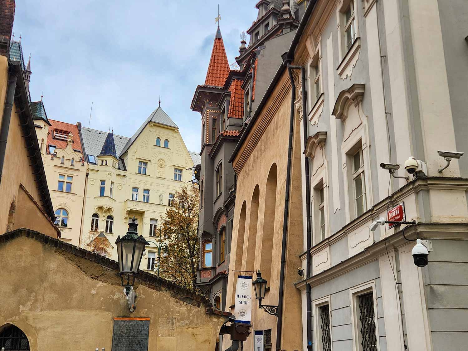 Some of the old buildings of Josefov, the old Jewish Quarter of the city, during a Jewish walking tour of Prague with kids