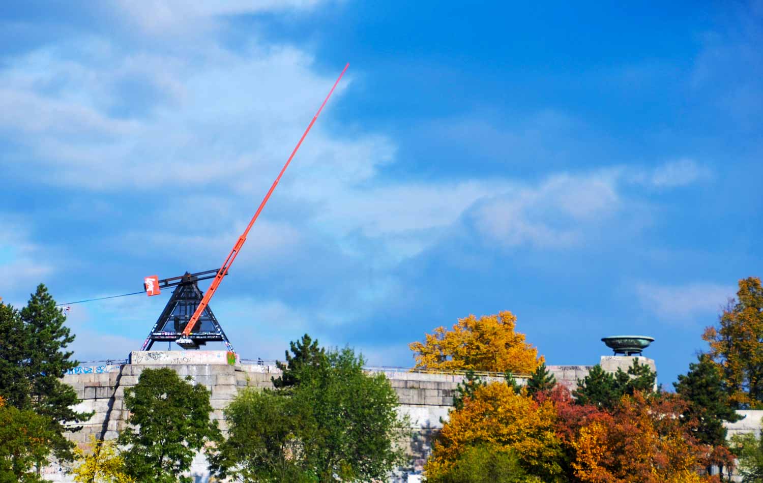 The giant working metronome in Letna Park - one of the unusual things to spot in Prague with kids