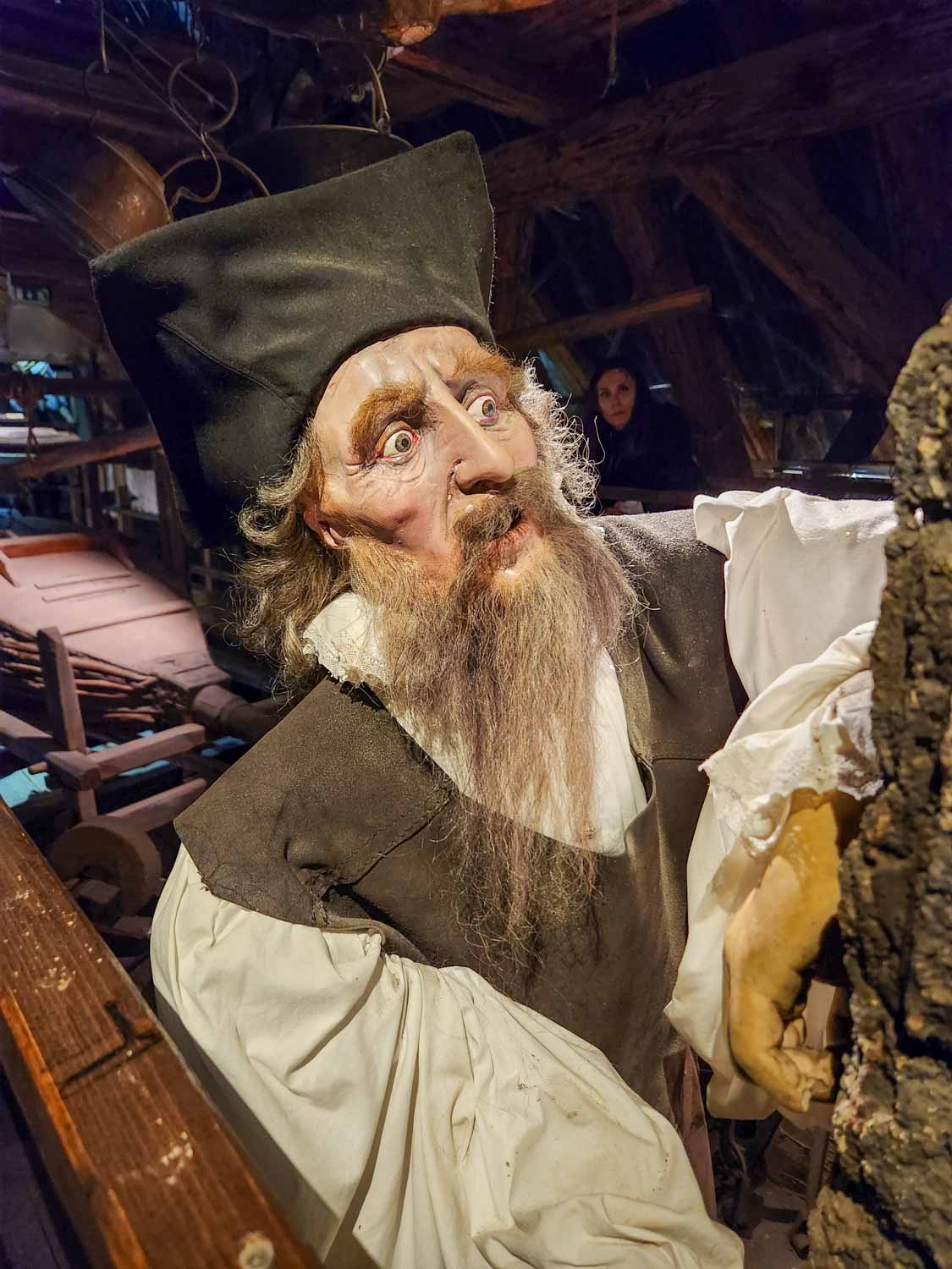 Figure of an alchemist, probably representing Edward Kelley who spent time in Prague at the Prague Museum of Alchemists and Magicians - one of the most unusual things to do in Prague with kids