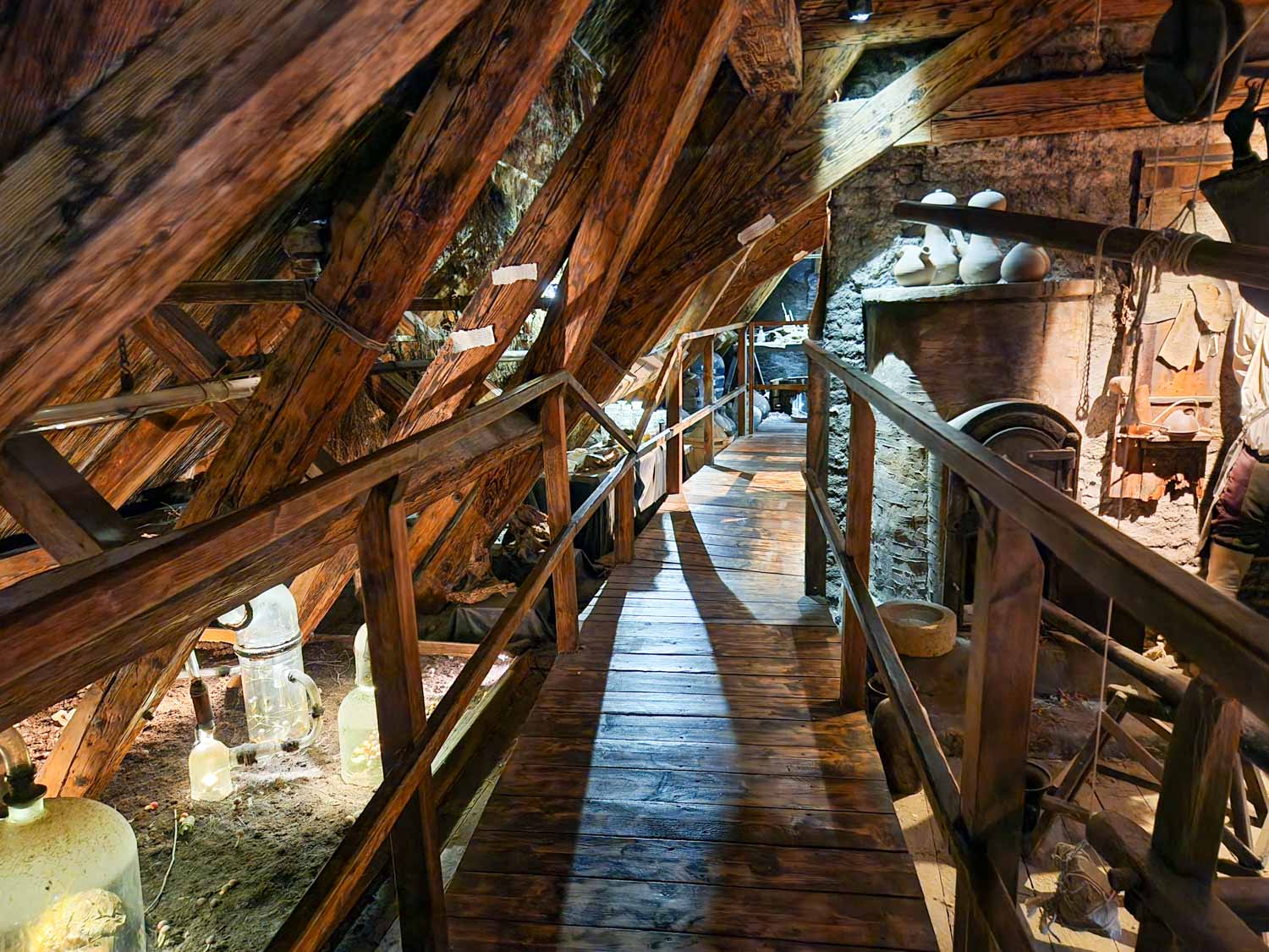 Attic room with alchmey paraphernalia at the Prague Museum of Alchemists and Magicians - one of the most unusual things to do in Prague with kids