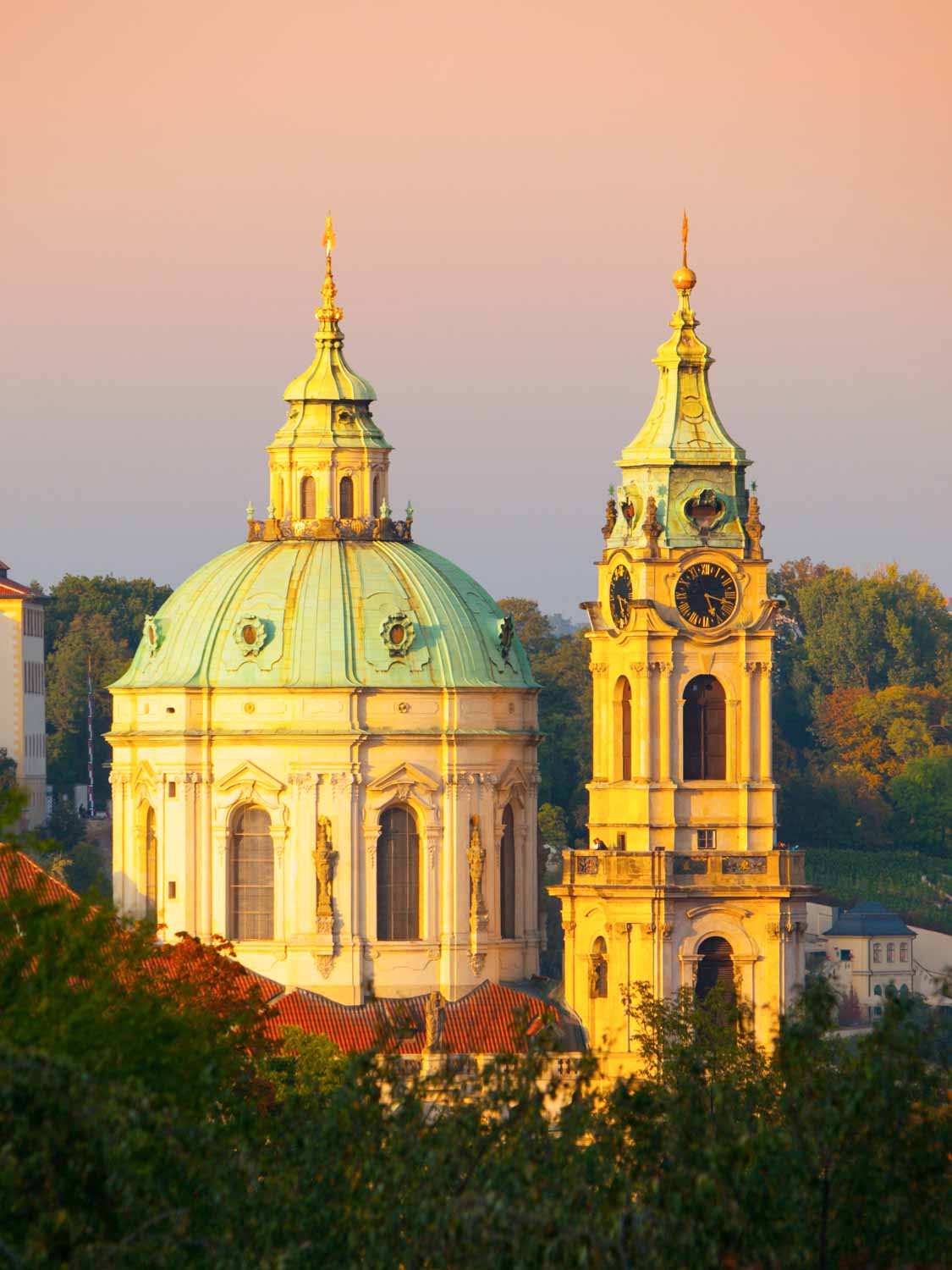 Dome and belltower of St Nicholas Church in Prague - you can find some of the best views of Prague from the top of the tower