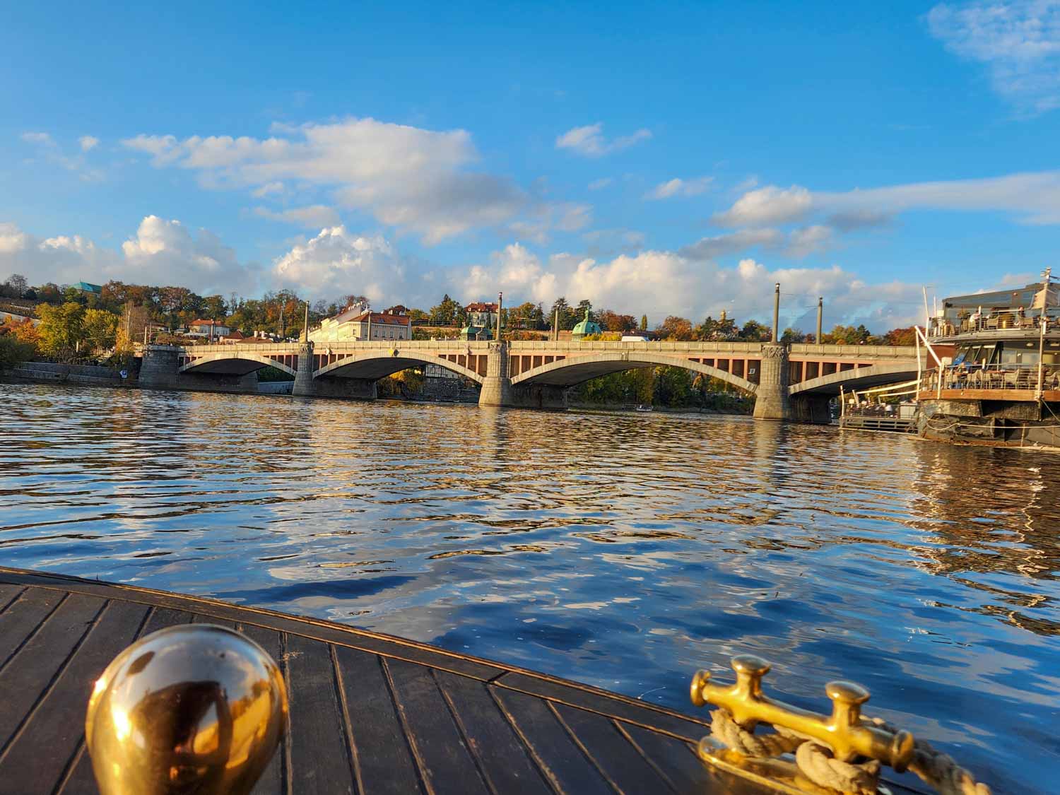 View of one of the bridges crossing the Vltava from our boat trip in Prague with kids