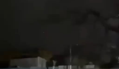 Rare ground footage showing a Ukrainian helicopter shooting down an Iranian/Russian "Shahed" UAV during the night.