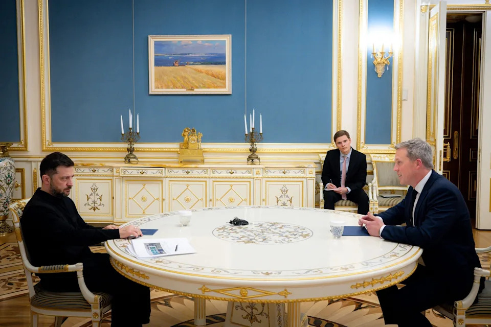 Ukranian Presidential Press Service, Handout via AFP via Getty Images - PHOTO: In this handout photograph taken and released by the Ukrainian Presidential Press Service on Nov. 20, 2025, Ukraine's President Volodymyr Zelensky looks on during a meeting with US Secretary of the Army Daniel Driscoll in Kyiv, Ukraine.