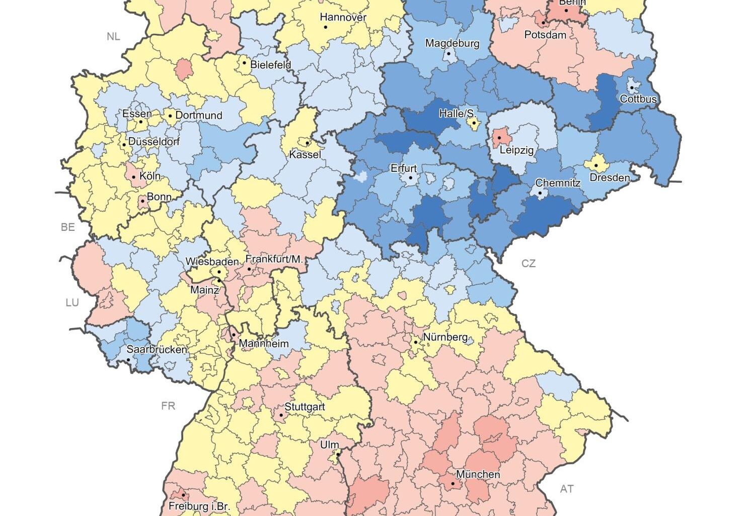 /r/stadtplanung präsentiert: Zensusbereinigte Bevölkerungsprognose bis 2045 in Deutschland