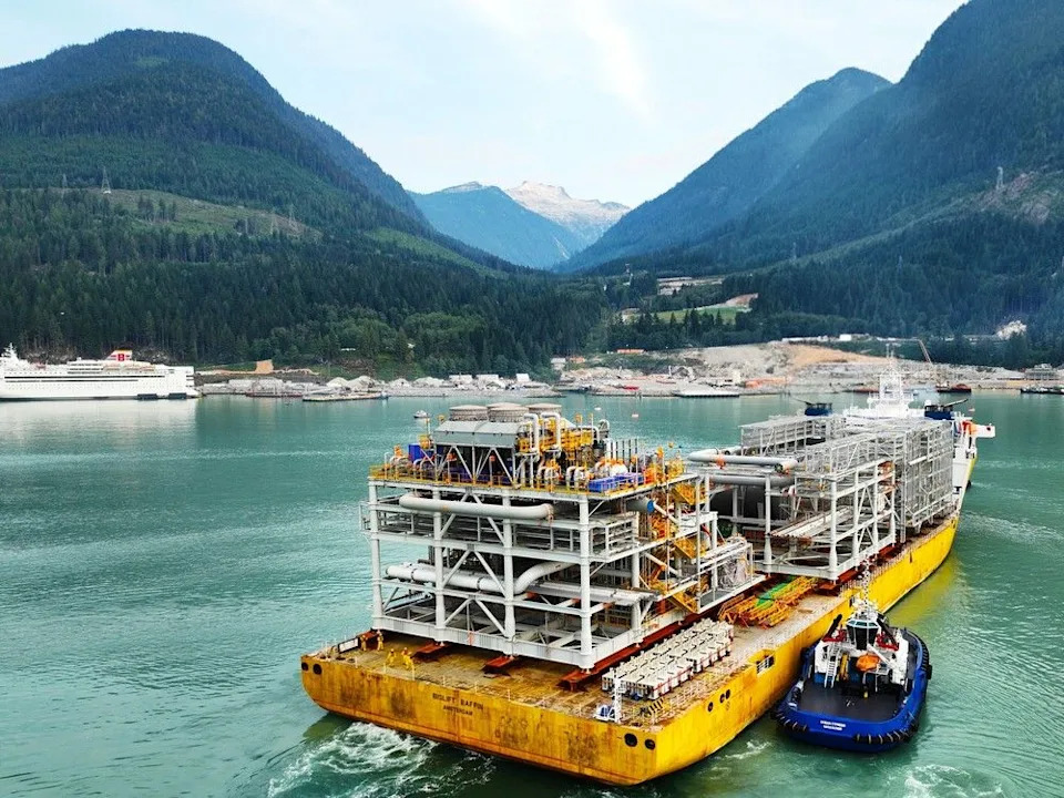  A module arrives at Woodfibre LNG facility project site near Squamish.