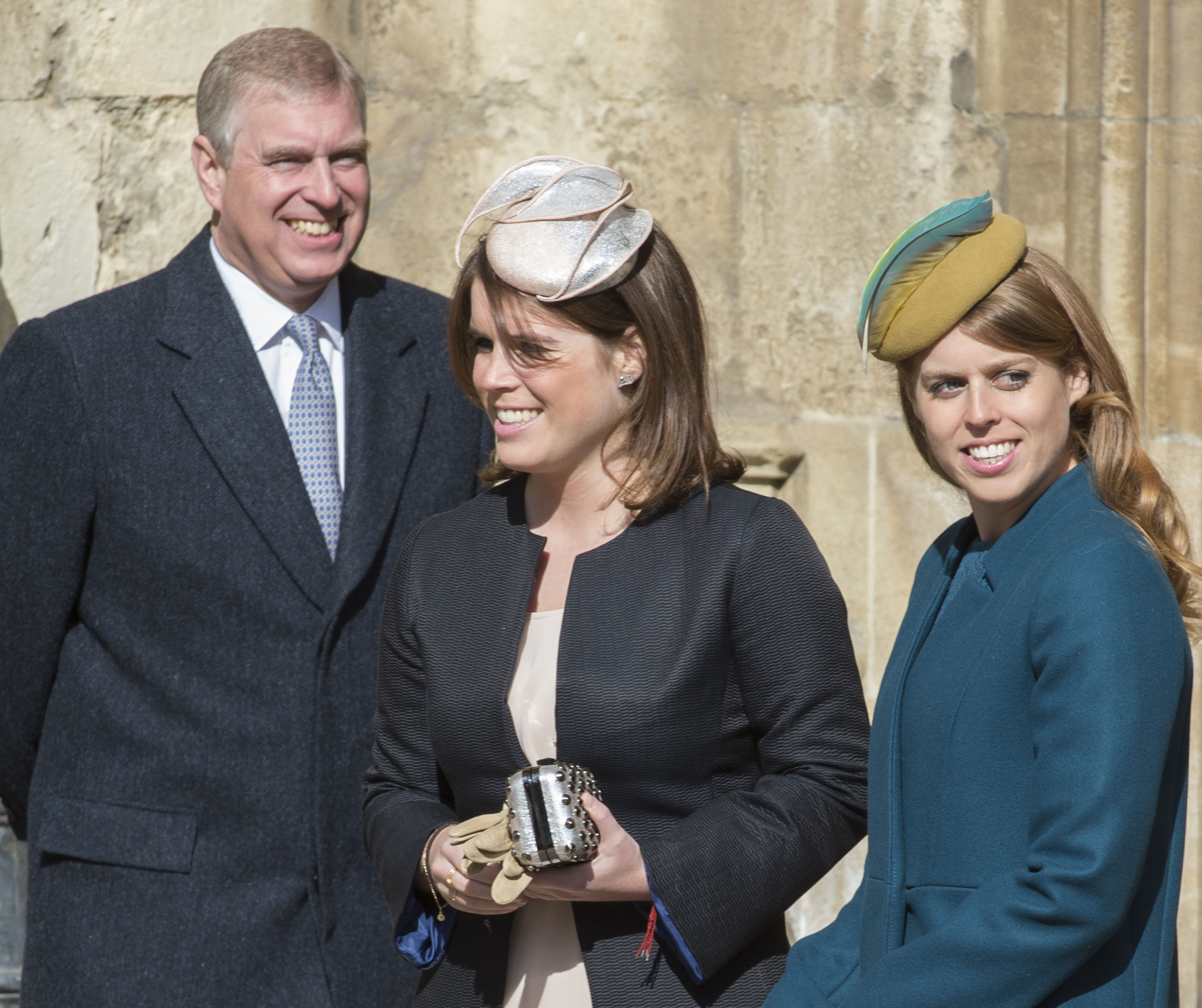 Prince Andrew, Princess Eugenie and Princess Beatrice dressed up for Easter
