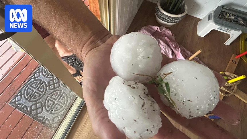 Giant hail hits south-east Queensland as region braces for more severe thunderstorms