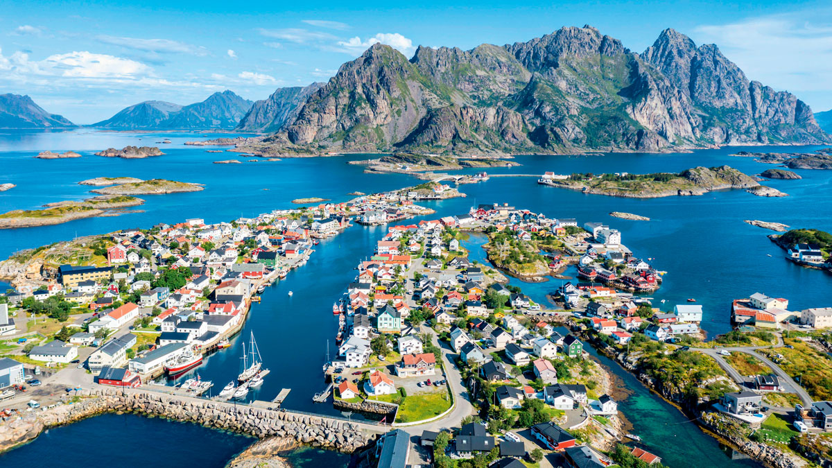 an aerial view of one of the lofoten islands in Arctic Norway