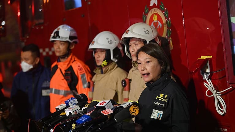 Eileen Chung Lai-yee, Senior Superintendent of Hong Kong Police Force's New Territories North Regional Headquarters, speaks at a press briefing.
