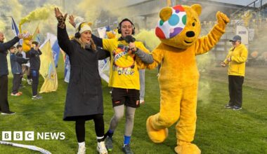 Children in Need Thousand Mile Challenge: Presenters take on three-legged walks