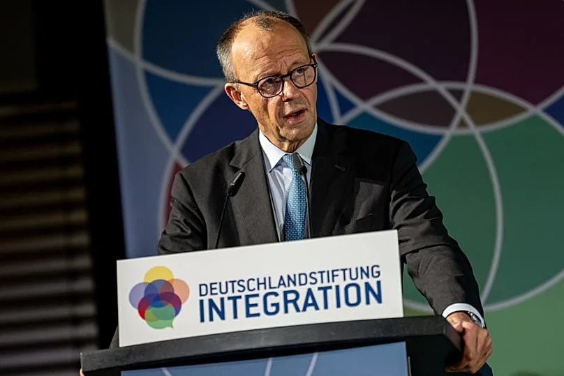 German Chancellor Friedrich Merz delivers a speech at the award ceremony for the TALISMAN Prize for Social Cohesion in Berlin, 19 November, 2025
