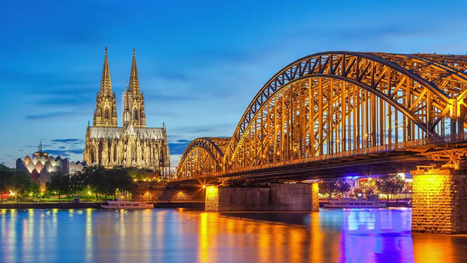 Cologne Germany, night city skyline at Cologne Cathedral (Cologne Dom)
