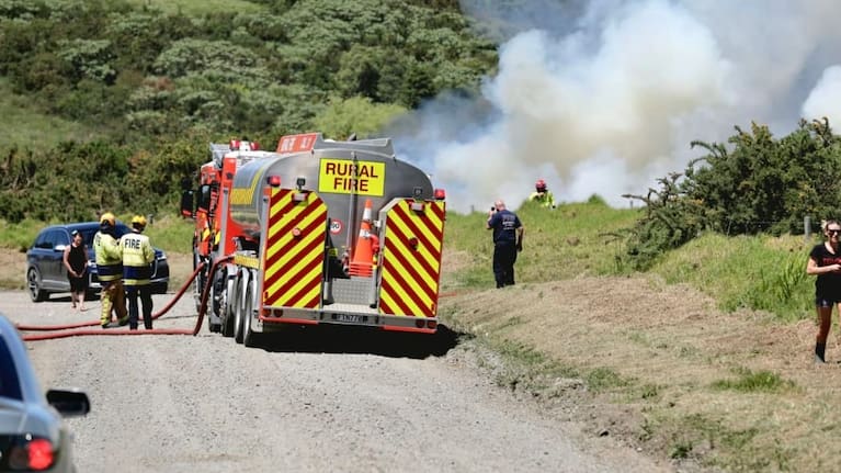 Firefighters battle a blaze in Millwater, Auckland, on 7 November 2025. 