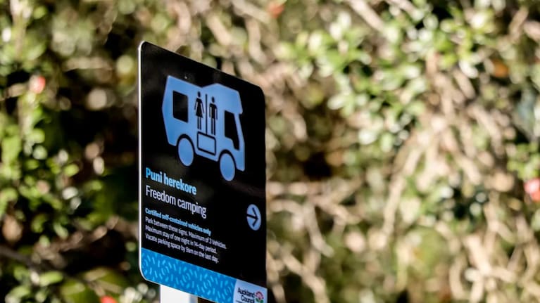 Freedom camping signage at Cox's Bay.