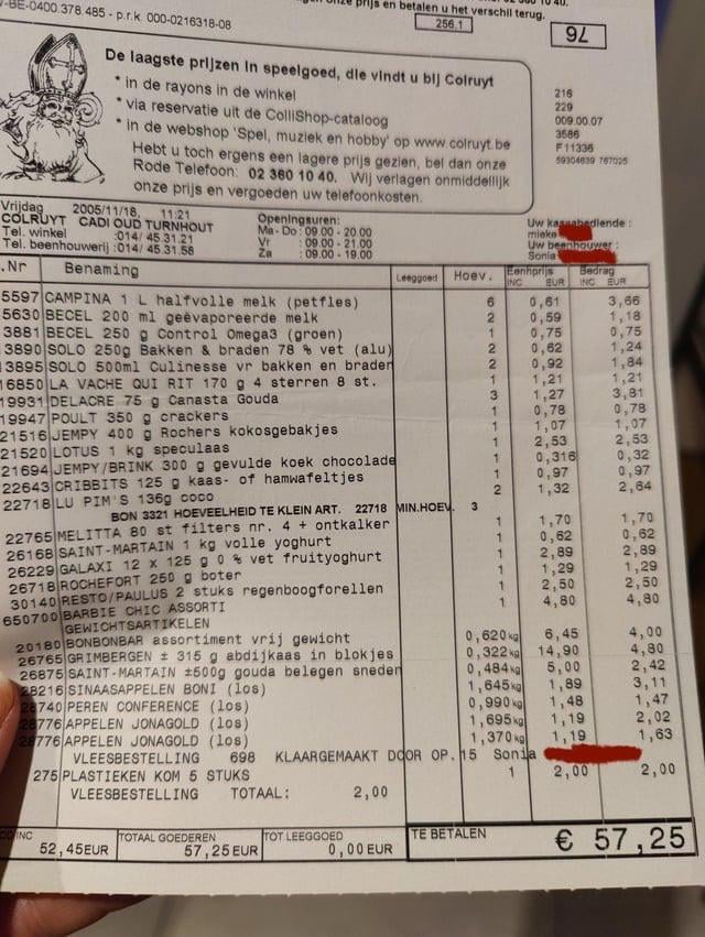 Colruyt kassaticket van exact 20 jaar geleden!