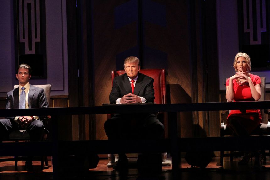 Donald Trump, Donald Trump Jr. and Ivanka Trump during the Celebrity Apprentice season finale on May 16, 2010, in New York.