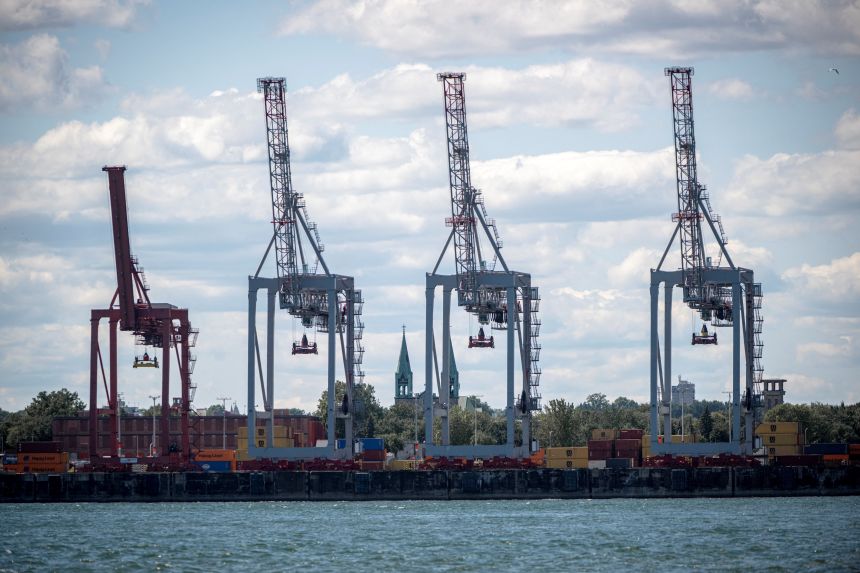 Cranes to move shipping containers are seen at the Port of Montreal in Montreal, Quebec, Canada on August 1, 2025.