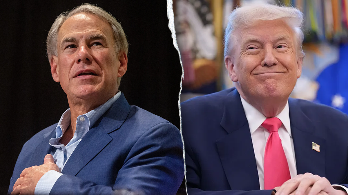 A split of Texas Gov. Greg Abbott and President Donald Trump