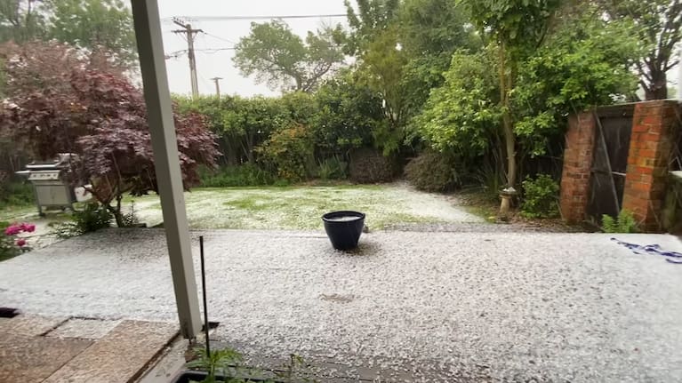 Hail pictured in Christchurch at 2.30pm. 