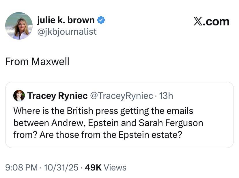 The Miami Herald’s Julie K. Brown says leaked Andrew and Fergie emails are coming from Ghislaine Maxwell