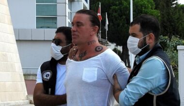 Hells Angels ringleader Coskun Necati Arabaci detained in Izmir, Türkiye, Oct. 5, 2025. (IHA Photo)