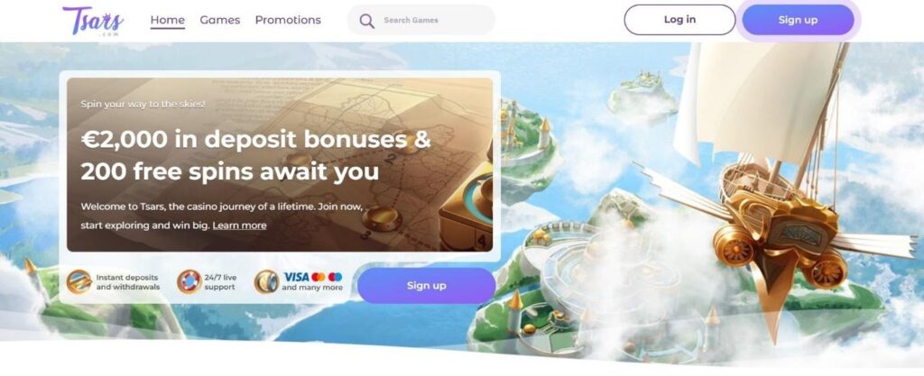 Tsars Casino Website Homepage