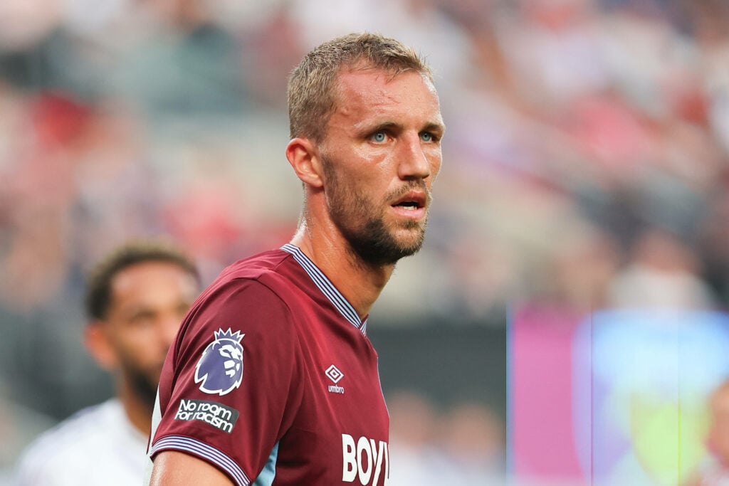 Tomas Soucek looking outwards while playing for West Ham