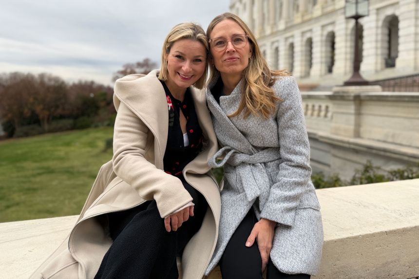 Annie Farmer and Dani Bensky outside the US Capitol after the House voted to release the Epstein files.