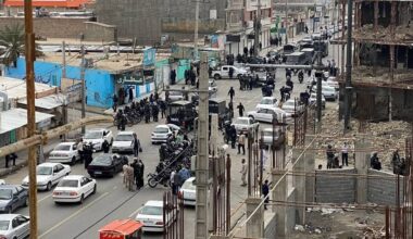People gather on the street in Zahedan, southeastern Iran, during the 2022 uprising