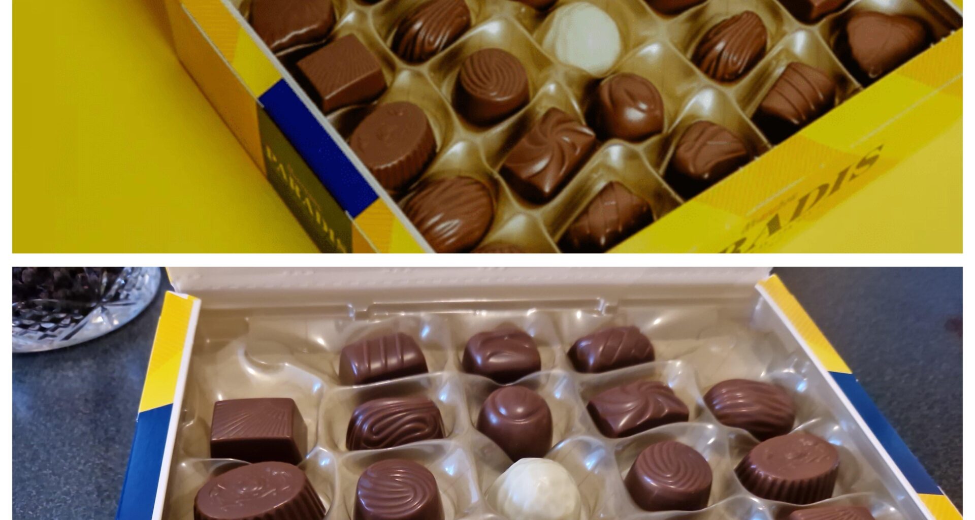 Paradisasken krympflation. Från 500 gram till 410 gram och från 50 till 42 praliner