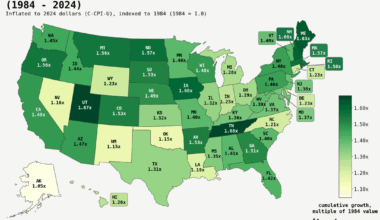 change in real median household income by US state, 1984-2024 [OC]