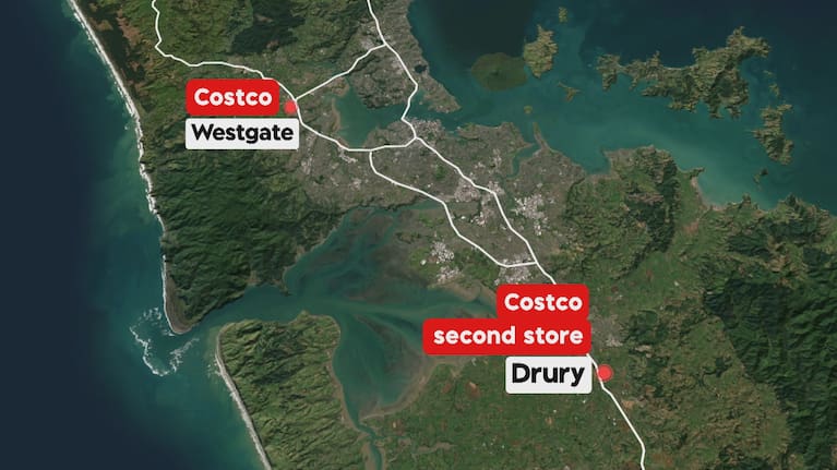 Map showing the existing Costco store and the location of the second store