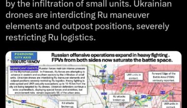 Battles are ongoing heavily in the Pokrovsk area of the front lines. Russia is pushing a 20 to 1 advantage in troops but lack training and capable equipment to make real breakthroughs.