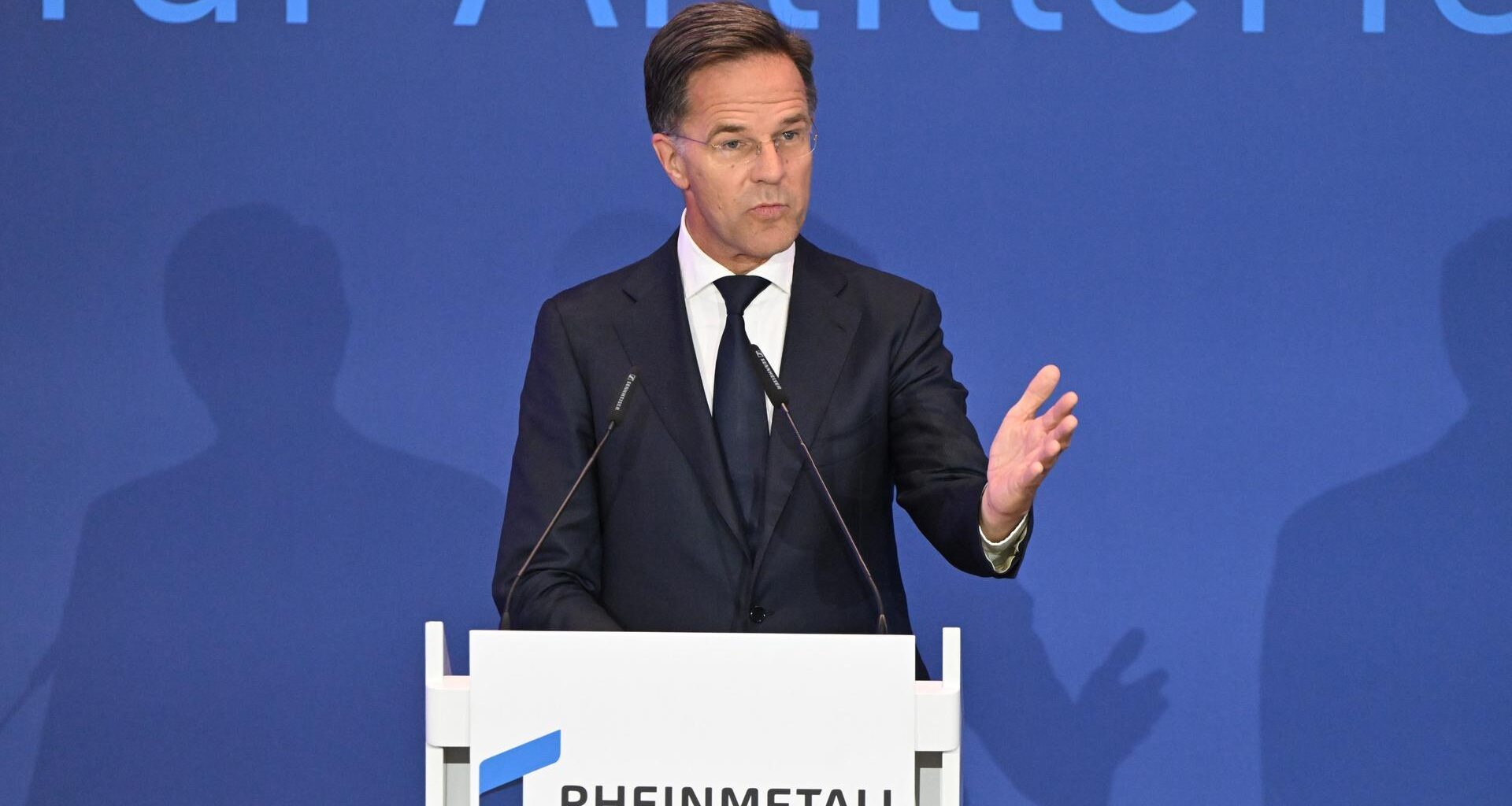 Unterlüß: Mark Rutte, Nato-Generalsekretär, spricht bei der Einweihung des neuen Artilleriewerks von Rheinmetall.