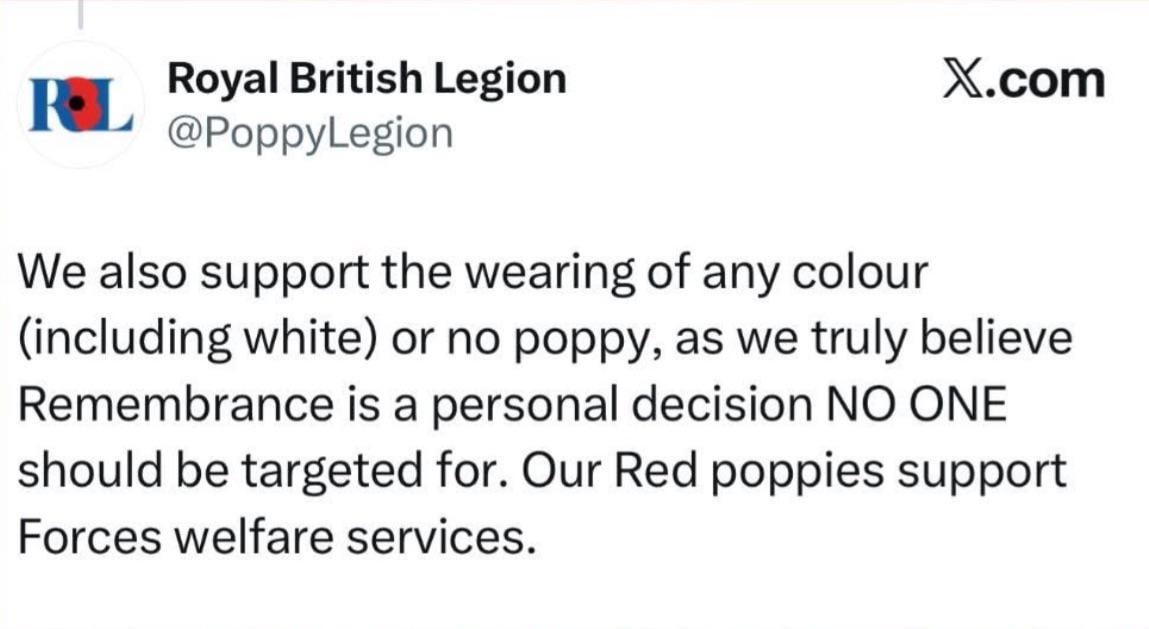 A note from the Royal British Legion to all the gammons not understanding what a white poppy symbolises