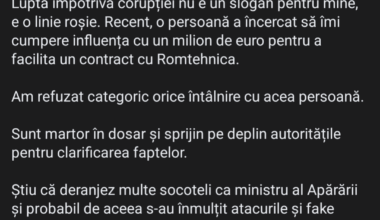 Moșteanu despre mita de 1 milion de euro refuzată