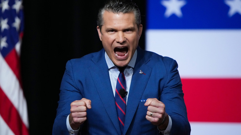 Pete Hegseth speaks to senior military leaders at Marine Corps Base Quantico on September 30, 2025 in Quantico, Virginia.