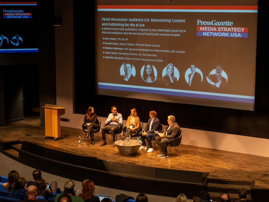 Taneth Evans (Wall Street Journal), Steve Sachs (Guardian US MD), Melissa Rubinson (BBC) , Joe Croney (CTO for Arc XP) and Dominic Ponsford of Press Gazette.